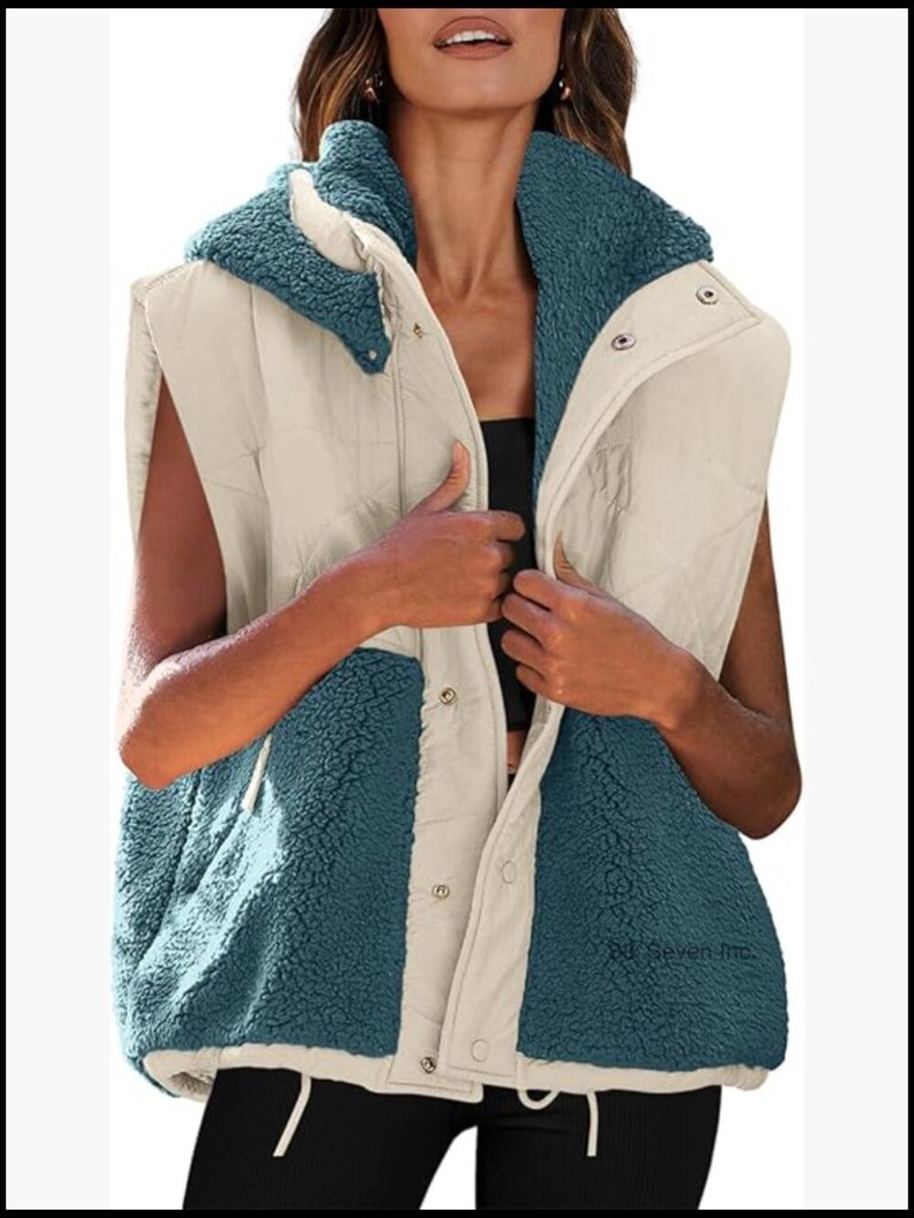Oversized Sherpa Fleece Vest Color Block Quilted Button Down Padded Outwear